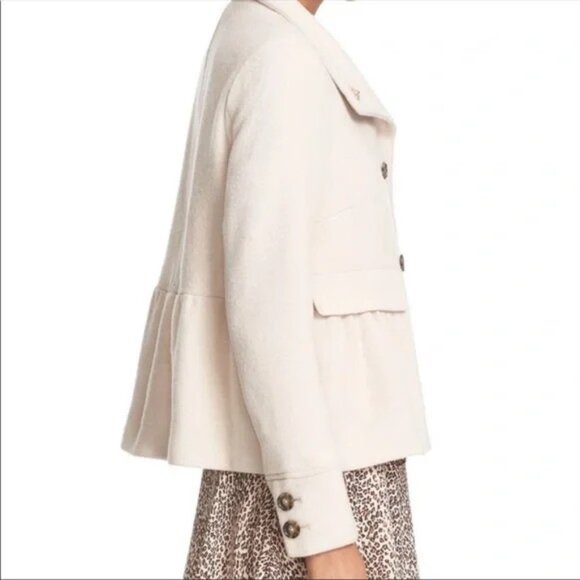 Joie Yara Wool Peacoat Peplum New Cream Ivory Beige M Military Officer Coat - Picture 3 of 11